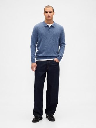 Maglione polo in misto lana merino
