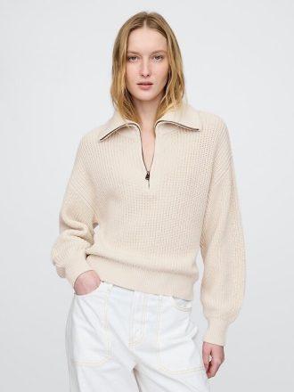 Maglione pullover con mezza zip in 100% cotone