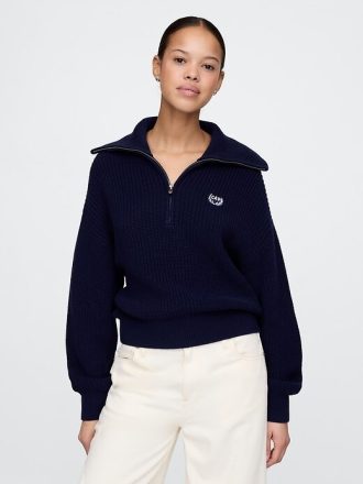 Maglione pullover con mezza zip in 100% cotone