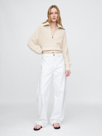 Maglione pullover con mezza zip in 100% cotone