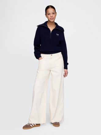 Maglione pullover con mezza zip in 100% cotone