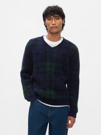 Maglione scozzese con scollo a V
