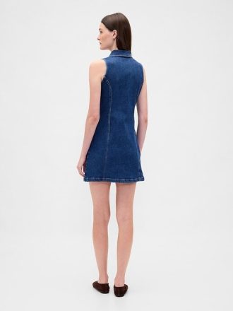 Mini abito a tubino con colletto in denim