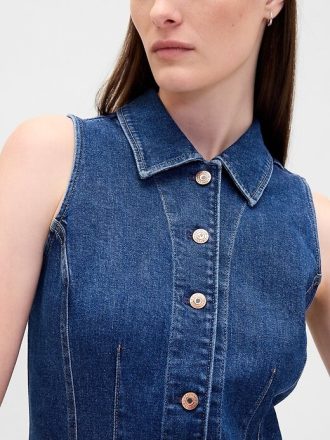 Mini abito a tubino con colletto in denim