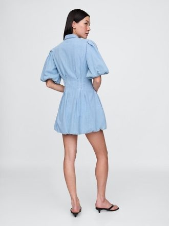 Mini abito-camicia in denim a bolle