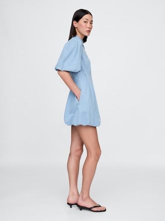 Mini abito-camicia in denim a bolle