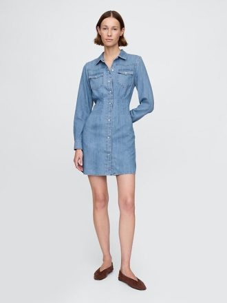 Mini abito chemisier in denim western