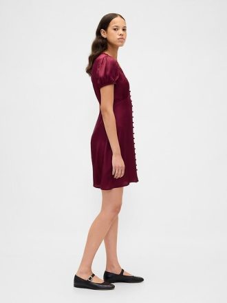 Mini abito con scollo a V e pizzo satinato