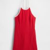 Mini abito con scollo all’americana in misto lino
