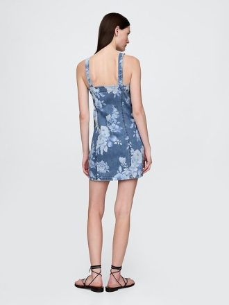 Mini abito floreale in denim