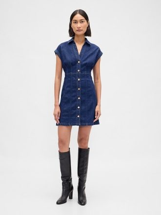 Mini abito in denim con cuciture