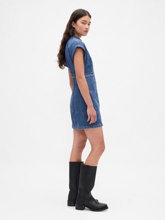 Mini abito in denim con cuciture