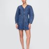 Mini abito in denim con maniche a botte Mini abito in denim con maniche a botte