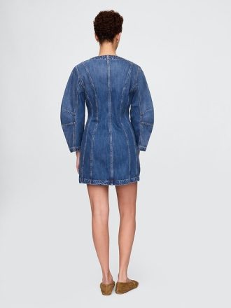 Mini abito in denim con maniche a botte