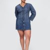 Mini abito in denim con maniche a botte Mini abito in denim con maniche a botte