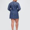 Mini abito in denim con maniche a botte Mini abito in denim con maniche a botte