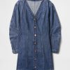 Mini abito in denim con maniche a botte Mini abito in denim con maniche a botte