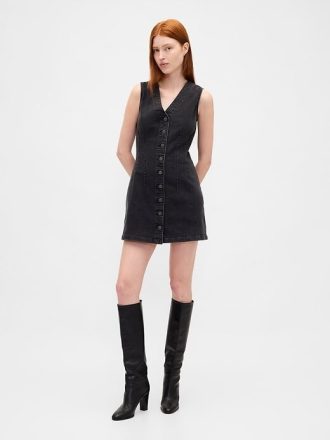 Mini abito in denim con scollo a V