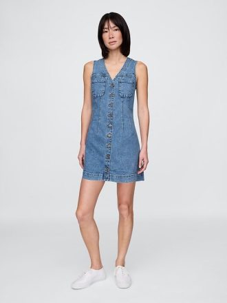 Mini abito in denim con scollo a V