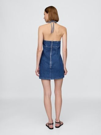 Mini abito in denim con scollo all’americana