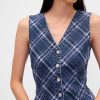 Mini abito in denim scozzese con scollo a V Mini abito in denim scozzese con scollo a V