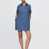 Mini abito popover a righe in denim ultrasoft