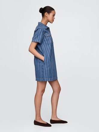 Mini abito popover a righe in denim ultrasoft
