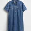 Mini abito popover a righe in denim ultrasoft