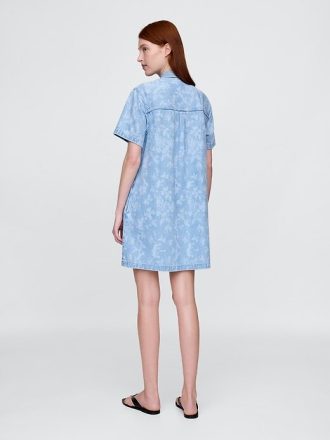 Mini abito popover floreale in denim ultra morbido