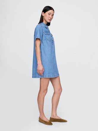 Mini abito popover in denim ultra morbido
