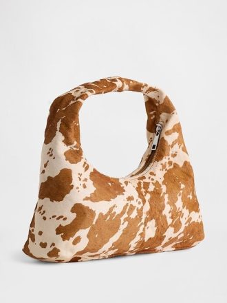 Mini borsa morbida in pelle di vitello con stampa mucca