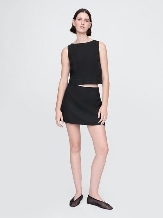 Mini gonna-pantalone in misto lino