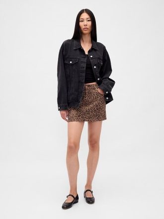 Minigonna in denim leopardato
