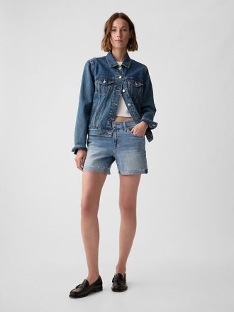 Pantaloncini da ragazza in denim a vita media da 5″