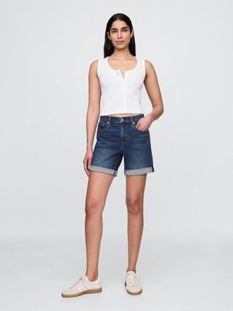 Pantaloncini da ragazza in denim a vita media da 5″
