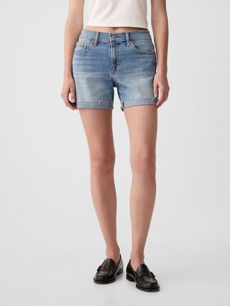 Pantaloncini da ragazza in denim a vita media da 5″