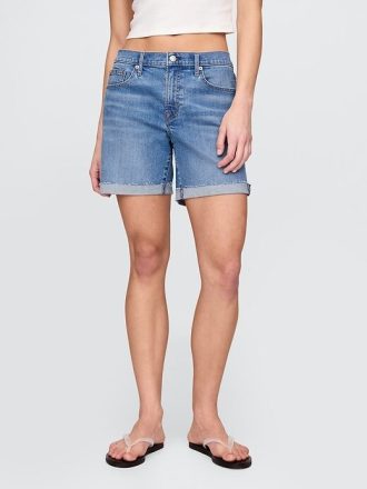 Pantaloncini da ragazza in denim a vita media da 5″