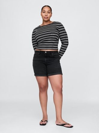 Pantaloncini da ragazza in denim a vita media da 5″