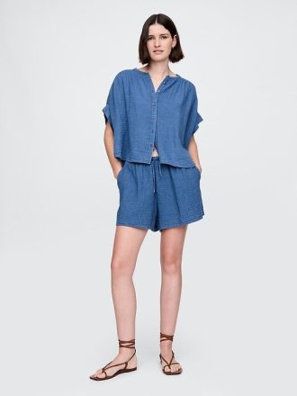 Pantaloncini in denim di garza di cotone facili da indossare
