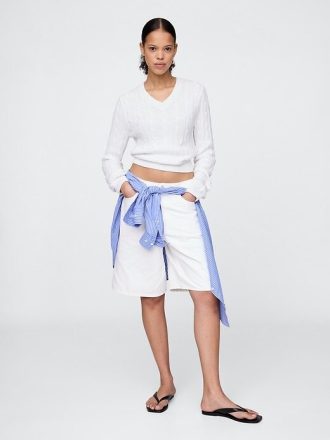 Pantaloncini lunghi in denim a vita media da 11″