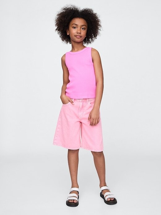 Pantaloncini lunghi in denim a vita media per bambini Pantaloncini lunghi in denim a vita media per bambini
