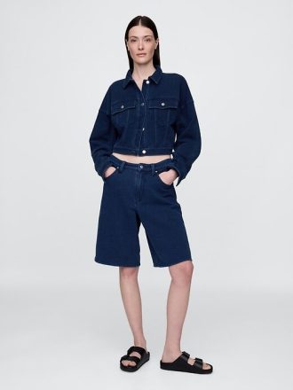 Pantaloncini lunghi in denim French Terry a vita media da 11″