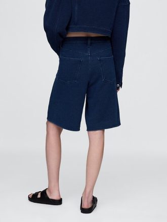 Pantaloncini lunghi in denim French Terry a vita media da 11″