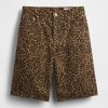 Pantaloncini lunghi leopardati in denim a vita media da 11″
