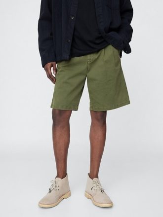 Pantaloncini plissettati color cachi