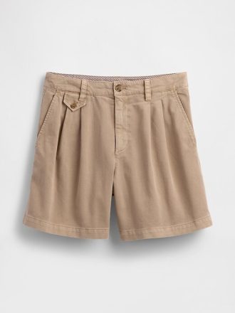 Pantaloncini plissettati in twill a vita media da 6″