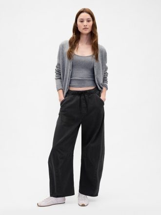 Pantaloni a ferro di cavallo in twill a vita media