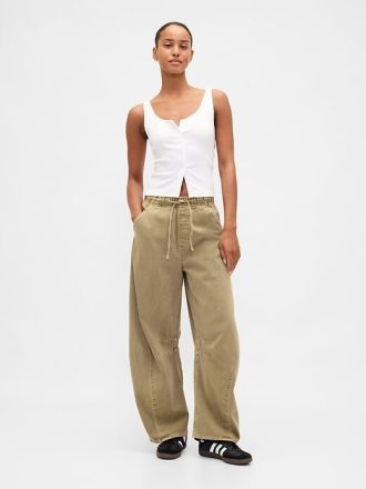 Pantaloni a ferro di cavallo in twill a vita media