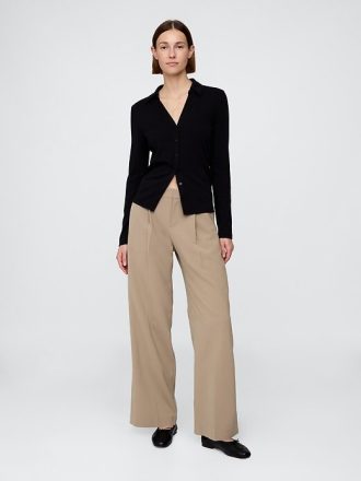 Pantaloni a gamba larga con pieghe a vita bassa 365