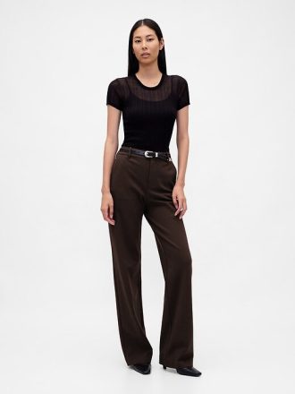 Pantaloni a gamba larga in maglia doppia a vita alta